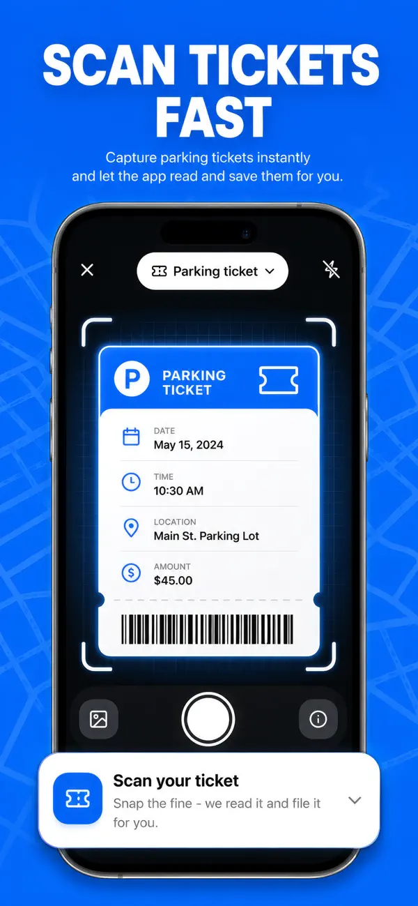 Scan tickets fast: the camera reads a parking ticket