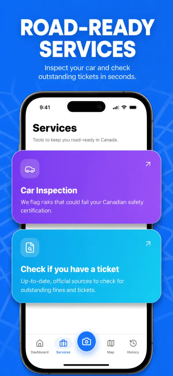 Services: car inspection and outstanding ticket check