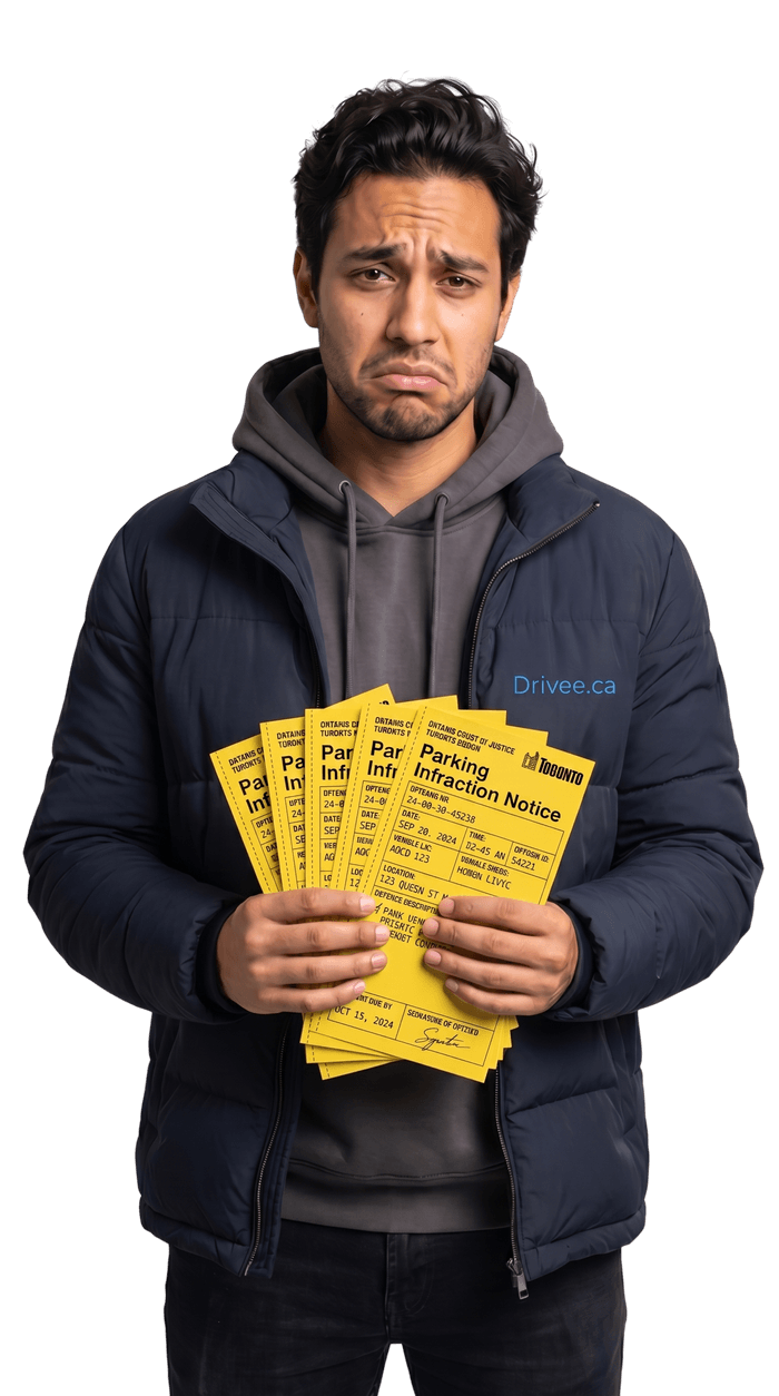 Evgenka — developer of Drivee, holding a handful of Toronto parking tickets